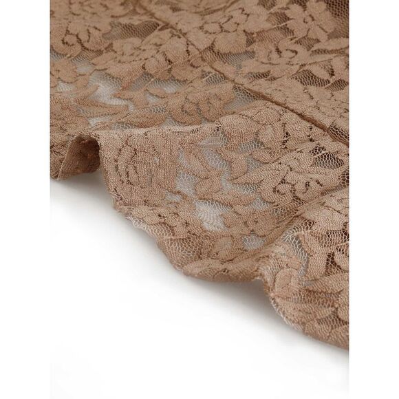 Floral Lace Shrug Tie Front Top Ruffled Hem Sheer Crop Bolero Cardigan Khaki - Picture 4 of 6